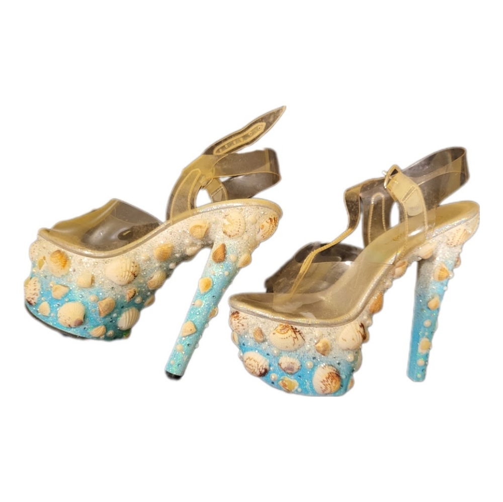 Stiletto mermaid beach heels, party high heels, beach party,